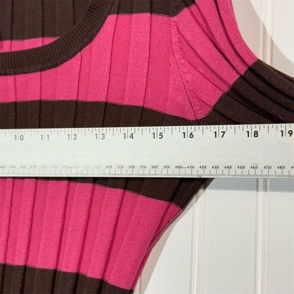 POUT Women’s Large Brown Hot Pink Stripe Ribbed Sweater Top Y2K Emo Goth Scene - Picture 4 of 7